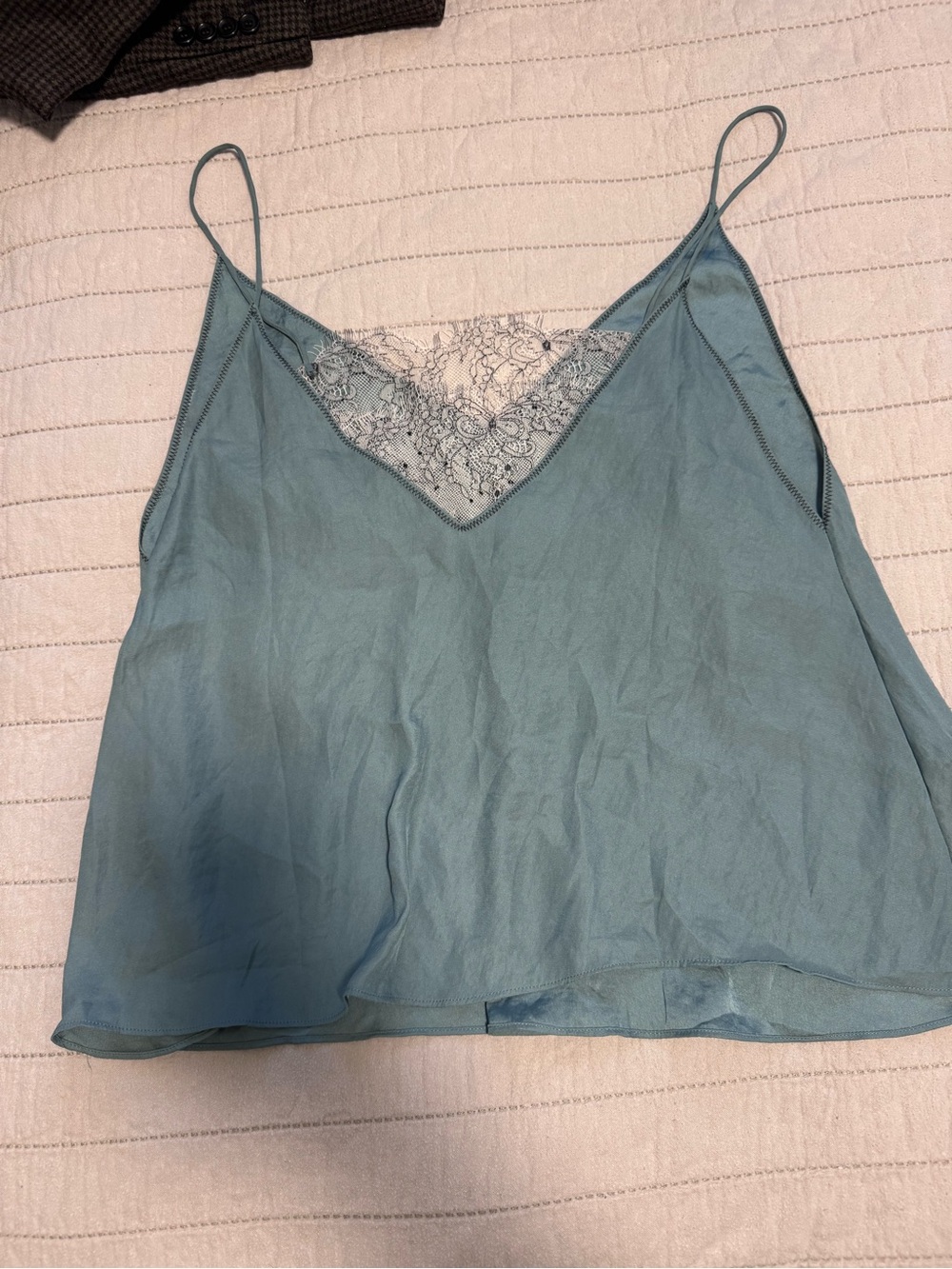 Free People Light Blue Lace Trim Silk Camisole